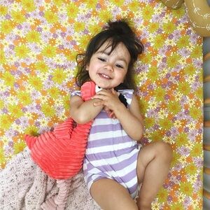 Joonbird purple striped shorts romper 2T